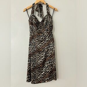 BETSEY JOHNSON Vintage Y2K Silk Leopard Print Halter Dress